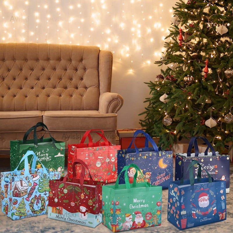 Axiski 8PCS Christmas Gift Tote Bags with Handles, Multifunctional Non-Woven Bags for Gifts Wrapping Shopping, Xmas Party Supplies - Image 5